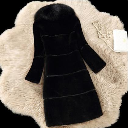 Elegant Turn Down Collar Faux Fur Winter Coat