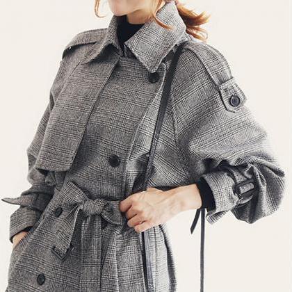 Grey Women's Trench Coat With Belt