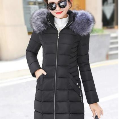 Hooded Faux Fur Collar Women's Winter..