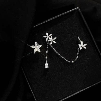 Crystal Flowers Rhinestones Chain Earrings
