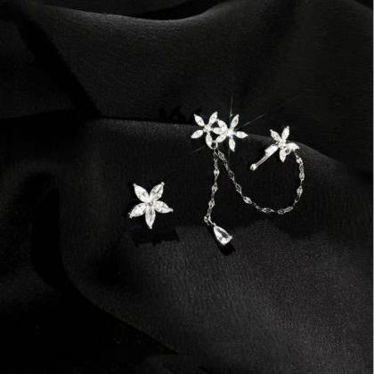 Crystal Flowers Rhinestones Chain Earrings