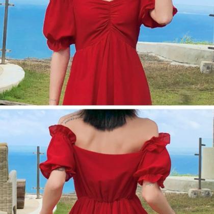 Vintage Women High-waisted Red Maxi Dress