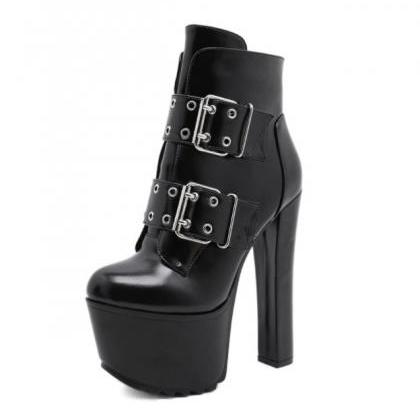 Gothic Pu Leather Black High Heels ..