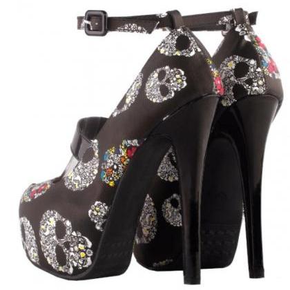 Sexy Skull Gothic Black High Heels Fashion Shoes