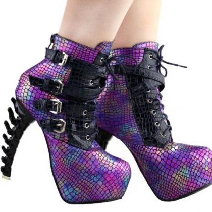 Sexy Gothic Punk Design Bone Heels Ankle Boots