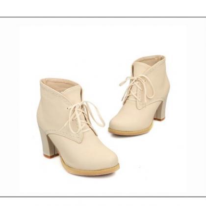 Cute Ankle Strap Lace Up High Heels Fashion Boots
