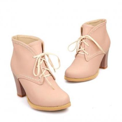 Cute Ankle Strap Lace Up High Heels Fashion Boots
