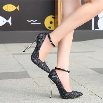Chic Bling Ankle Strap Pointed High Heels Shoes