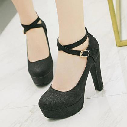 Elegant Ankle Strap Bling Fashion Shoes