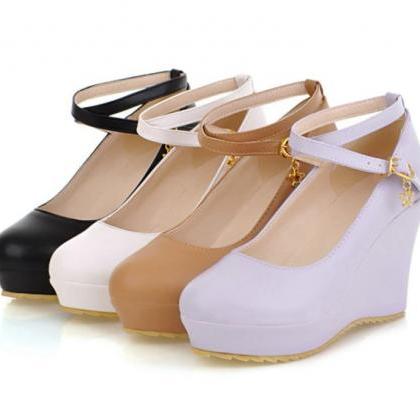 Cross Strap Elegant Leather Wedge Shoes