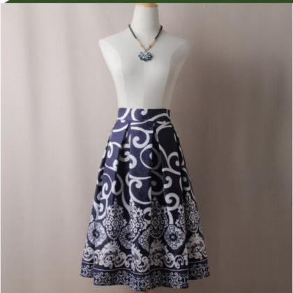 Chic Vintage Floral Pleated Midi Skirt
