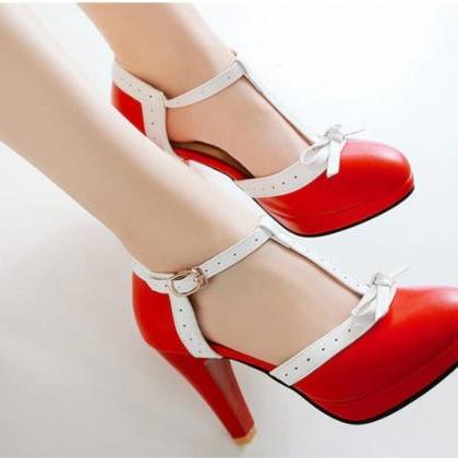 Cute T Strap Mary Jane Pumps With Bow