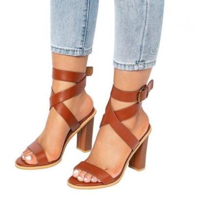 Strappy Brown High Heels Chic Gladiator Sandals