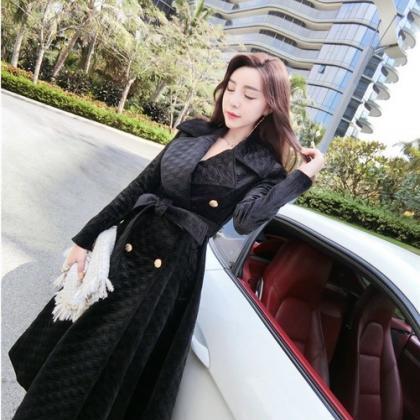 Chic Autumn And Winter Black And Red Belted Trench..