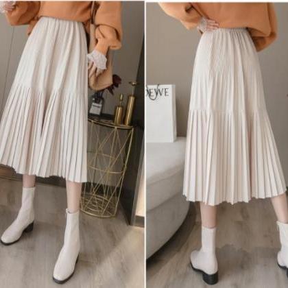 Chic Vintage Pleated Midi Skirt