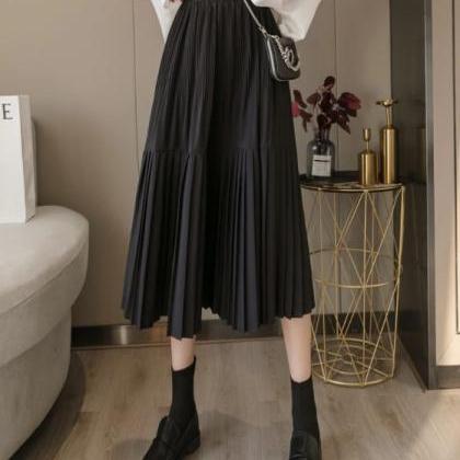 Chic Vintage Pleated Midi Skirt