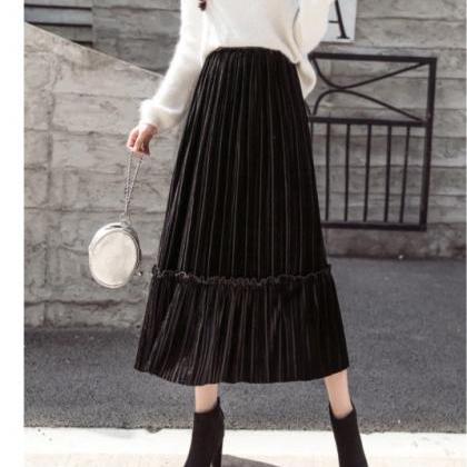 Autumn And Winter Pleated Velvet Skirt