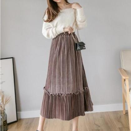 Autumn And Winter Pleated Velvet Skirt