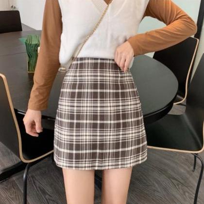 Cute Plaid Preppy A Line Skirt