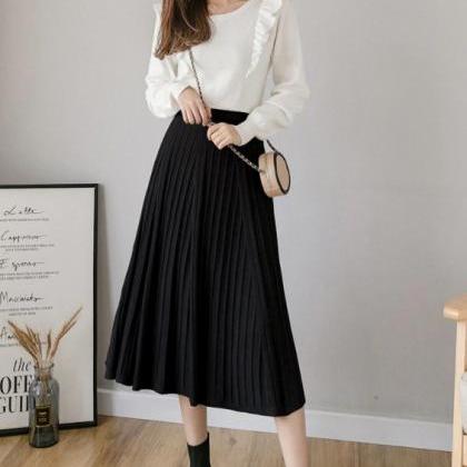 Pleated Solid Color A Line Skirts