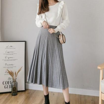 Pleated Solid Color A Line Skirts