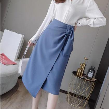 Elegant Irregular Hem Blue And Black Midi Skirts
