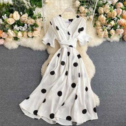 Vintage Polka Dot Short Sleeve Beautiful Dress