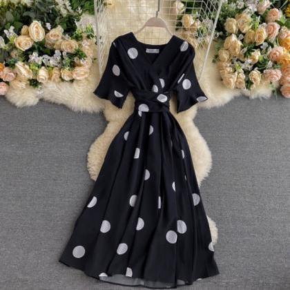 Vintage Polka Dot Short Sleeve Beautiful Dress