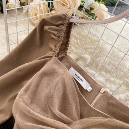 Solid Color Elegant Puff Sleeve Fre..