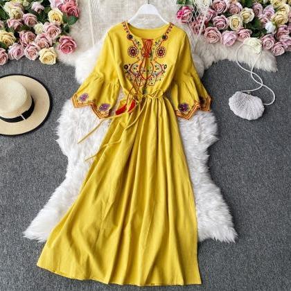 Beautiful Boho Embroidery Long Dress
