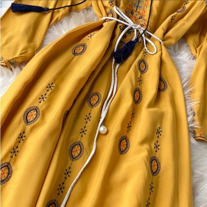 Boho Vintage Embroidery Long Sleeve Dress