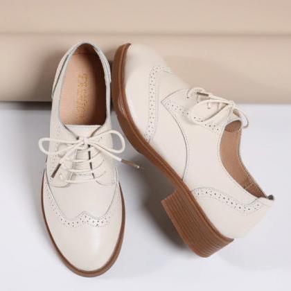 Chic Leather Lace Up Oxford Shoes