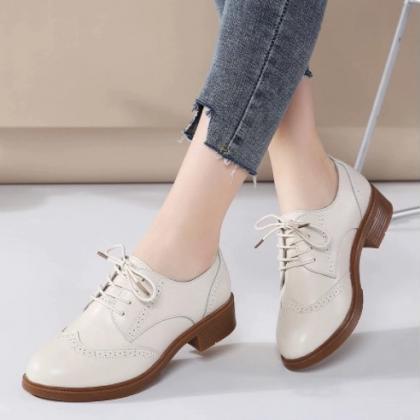 Chic Leather Lace Up Oxford Shoes