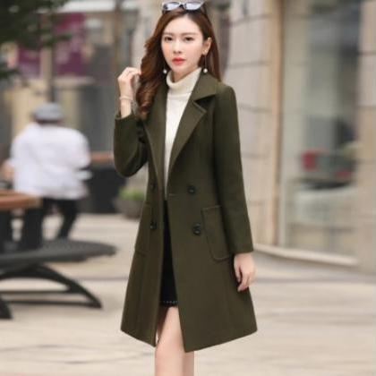Elegant Solid Color Wool Blend Winter Coats