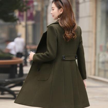 Elegant Solid Color Wool Blend Winter Coats