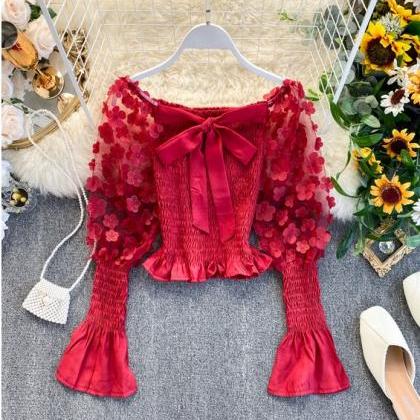 Spring Summer Beautiful Lace Sleeves Blouse