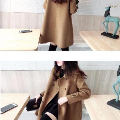 Double Breasted Mid Length Woolen Coat