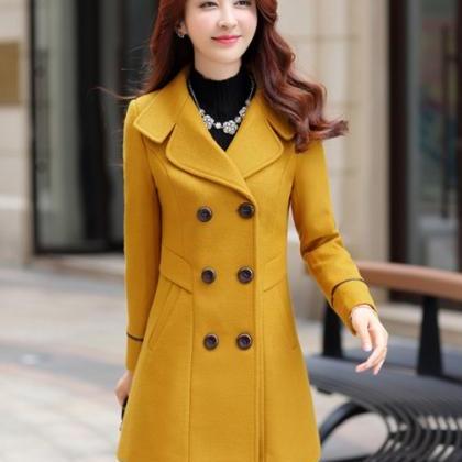 Classy Wool Blend Double Breasted Coat