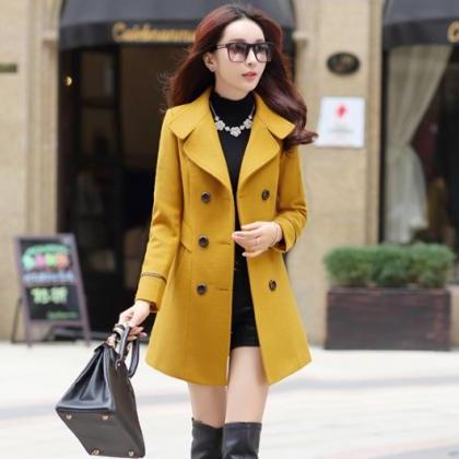 Classy Wool Blend Double Breasted Coat