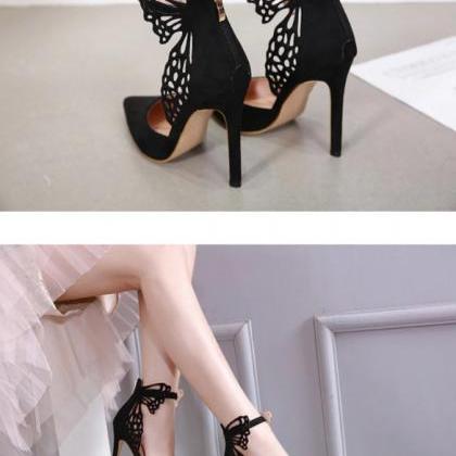 Stylish Lace Butterfly Pointed Toe High Heels..