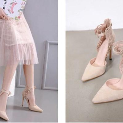 Stylish Lace Butterfly Pointed Toe High Heels..