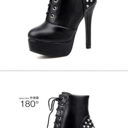 Chic Black And White Gothic Rivet High Heels Ankle..