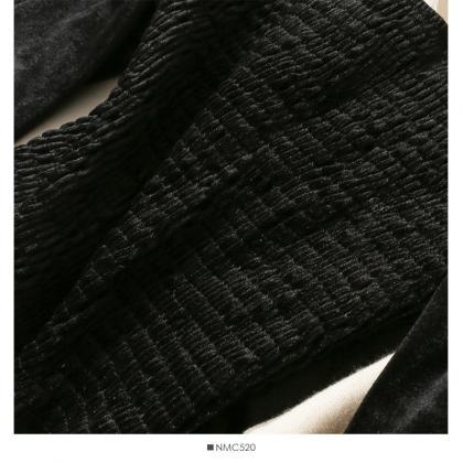 Square Collar Elegant Velvet Black Long Sleeve Top
