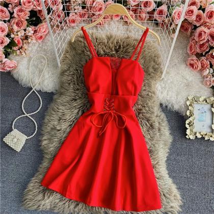 Chic Solid Color Lace Up Fashion Party Dress