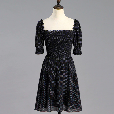 Vintage Puff Sleeve Black Summer Dress