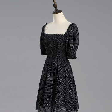 Vintage Puff Sleeve Black Summer Dress