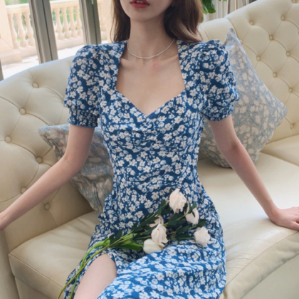 Floral Ruffled Chiffon French Dress