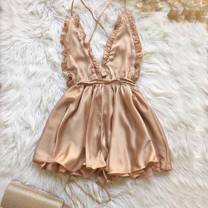 Sexy Ruffled Backless Romper