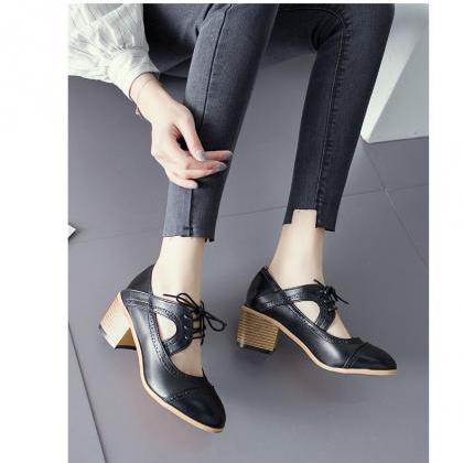 Chic Round Toe Lace Up High Heels Oxford Shoes