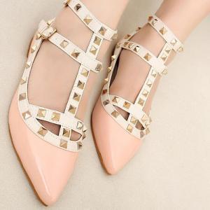 Gorgeous Pink Rivets Pointed Toe Fl..